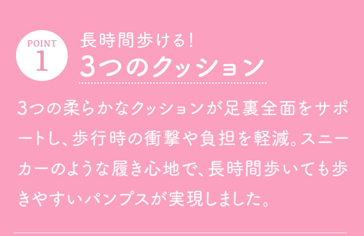 POINT1. 長時間歩ける！！3つのクッション