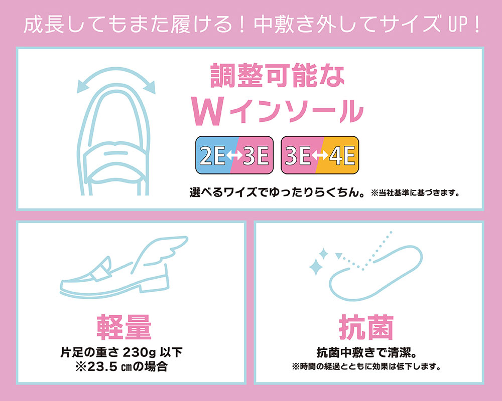 機能説明｜調整可能なWインソール・軽量・抗菌